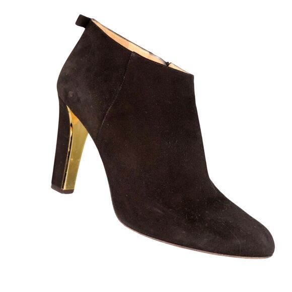 Kate Spade Booties Women 10 Black Suede Ankle Boots Goldtone trim Made in Italy - Picture 1 of 13